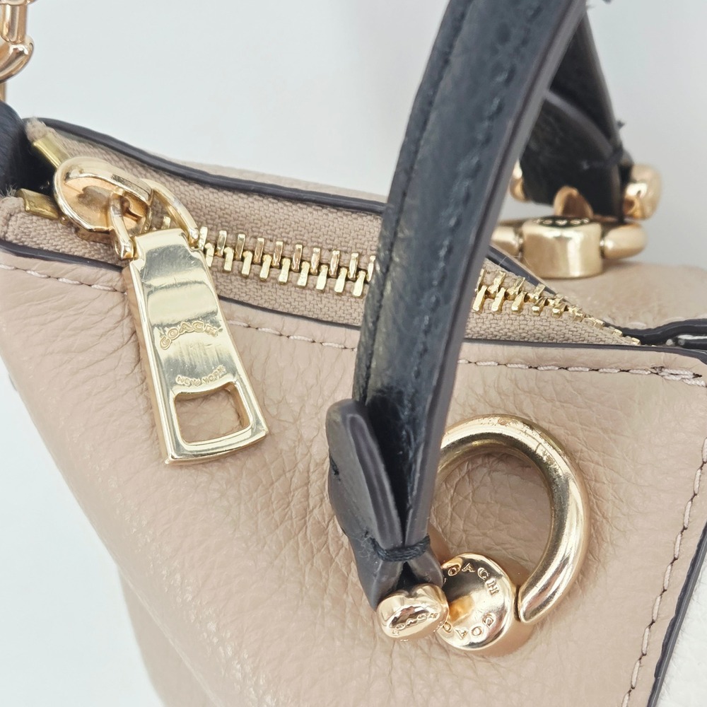 Coach Kacey Colorblock Pebble Leather Satchel Crossbody Bag C6841 Chalk Tan - Picture 5 of 16